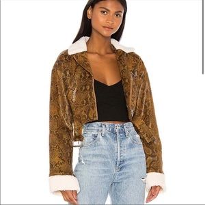 H:OURS NWT (S) Snakeskin Bomber Cropped Jacket Fur Lined Collar and Sleeves,$228